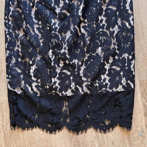 White House Black Market Size 0 Tan Dress With Black Lace Overlay - Picture 2 of 9